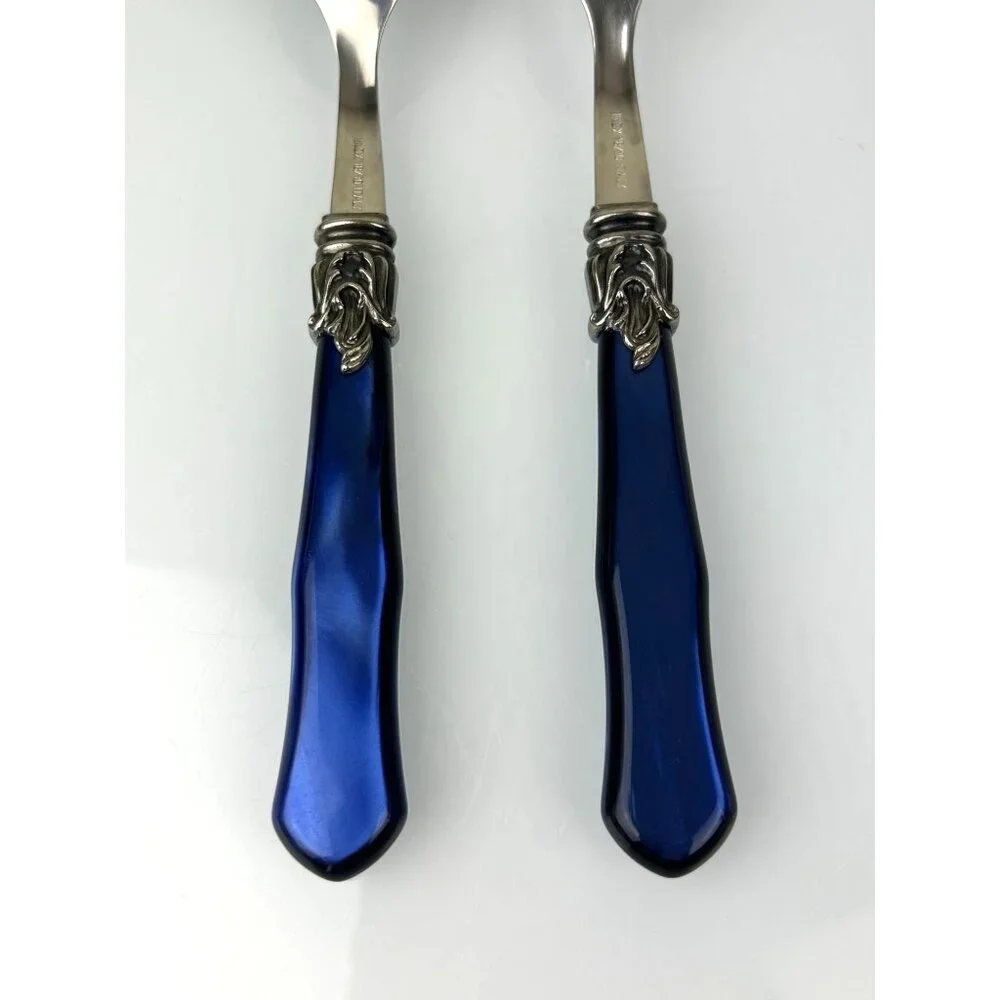 INOX Napoleon 18/10 Made in Italy Blue Stainless Steel Serving Spoon & Fork 9.5